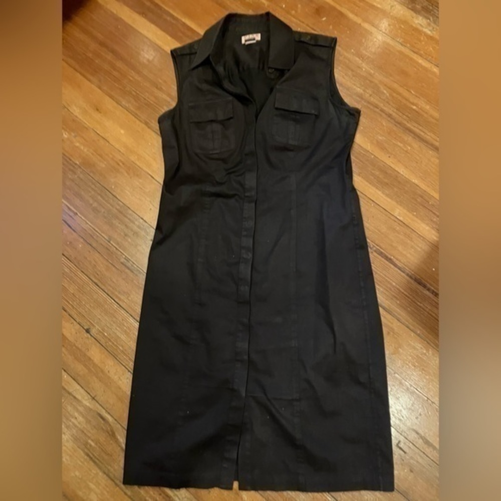 Thomas Pink Dark Brown Sleeveless Button Down Shirt Dress, 98% Cotton, S…